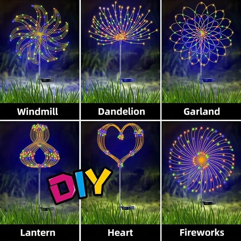 HOMEFISH NEW 200LEDs Solar Fireworks Lights Outdoor Waterproof Garden Lights 8 Lighting Modes with Remote Control Decoration