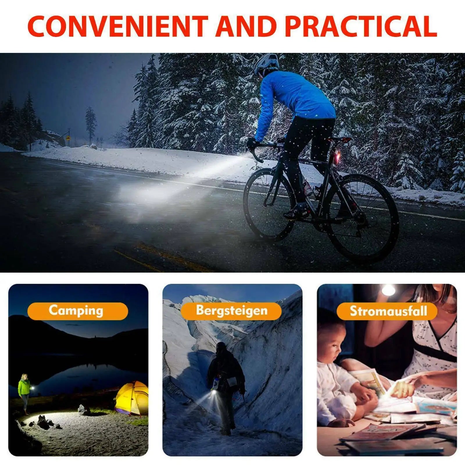 Bicycle Front Rear Light Set LED Rechargeable MTB Bike Head Light Cycling Red Warning Tail Light Accessories for Night Riding