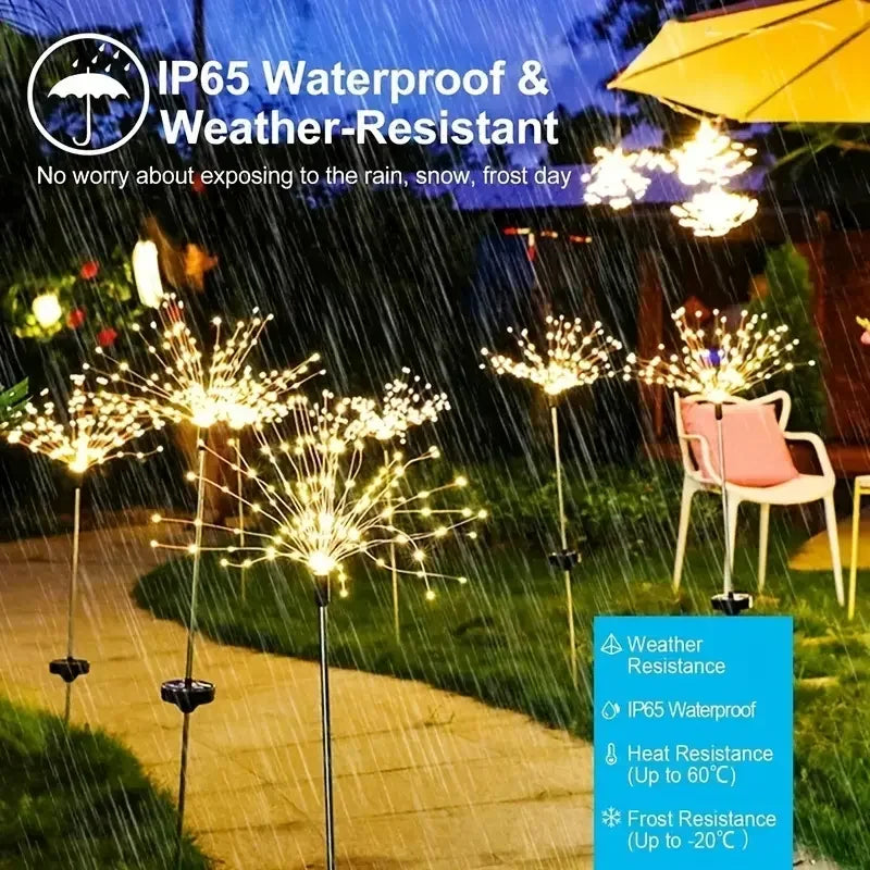 HOMEFISH NEW 200LEDs Solar Fireworks Lights Outdoor Waterproof Garden Lights 8 Lighting Modes with Remote Control Decoration