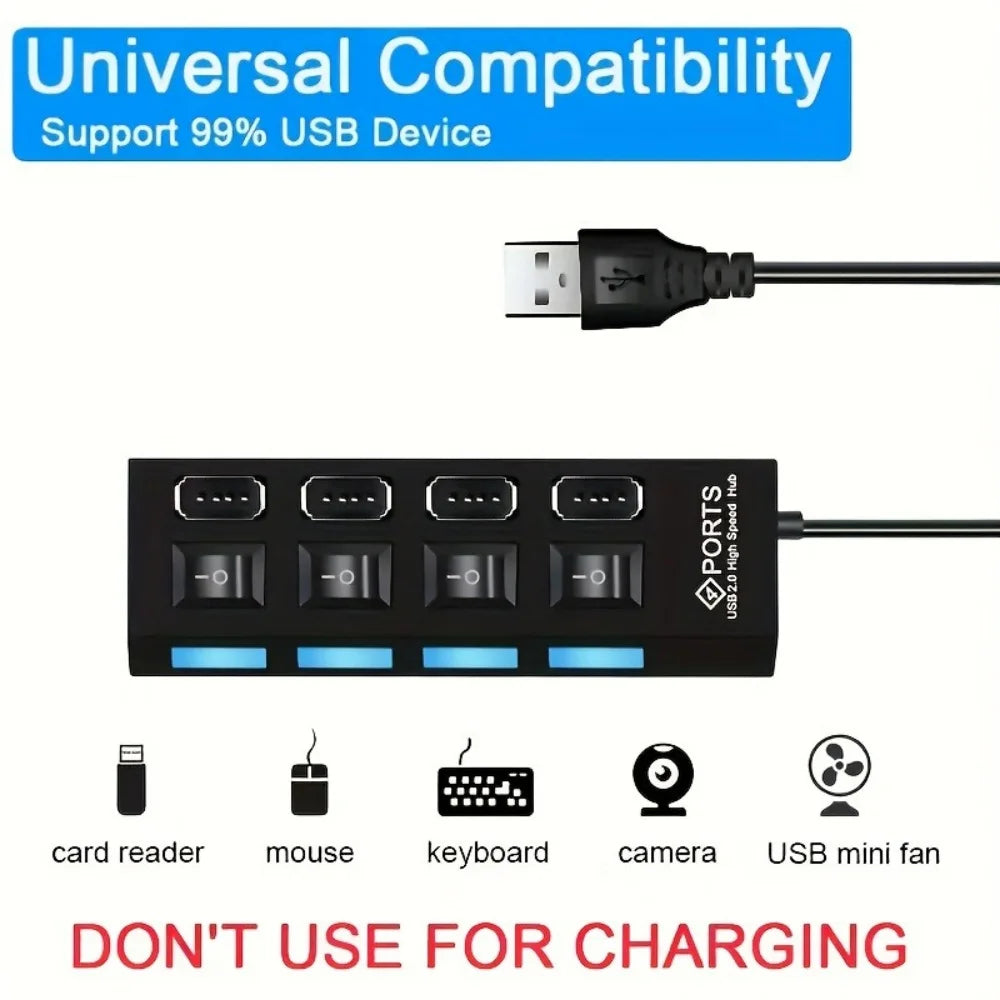 7 Ports USB 2.0 Hub LED 5Gbps High Speed Multiports USB Power Adapter Expander USB Splitter With Switch For Laptop Computer Home
