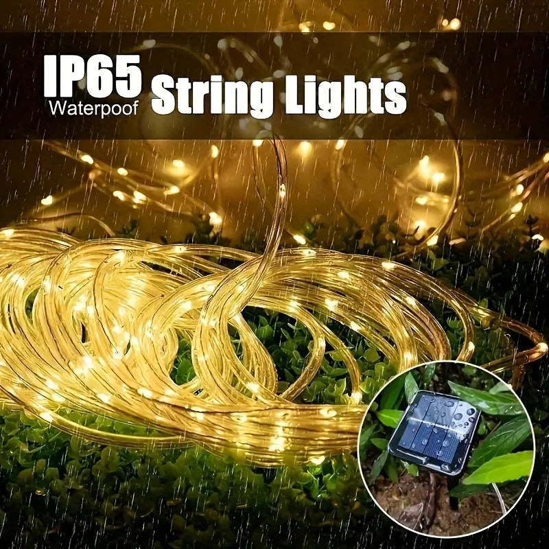 LED Solar String Lights Garden Waterproof Tube Rope Lamp Christmas Garland Fairy Lights For Outdoor Holiday Home Decoration