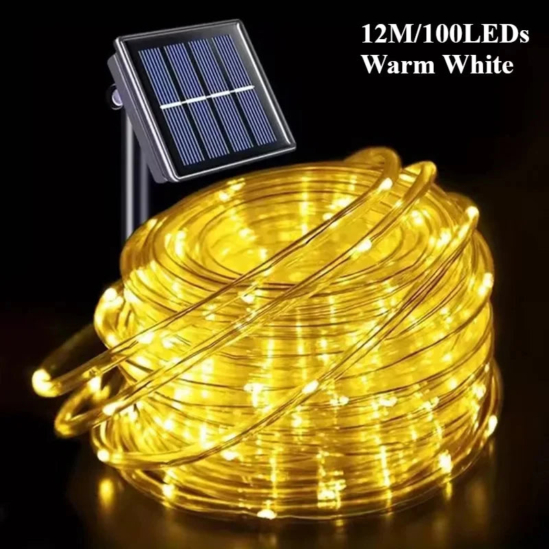 LED Solar String Lights Garden Waterproof Tube Rope Lamp Christmas Garland Fairy Lights For Outdoor Holiday Home Decoration