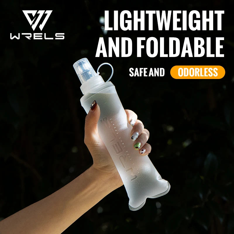 WRELS Folding Collapsible Water Bottle Running Water Bottle Soft Flask TPU BPA-Free Camping Hiking Travel Folding Water Bottle