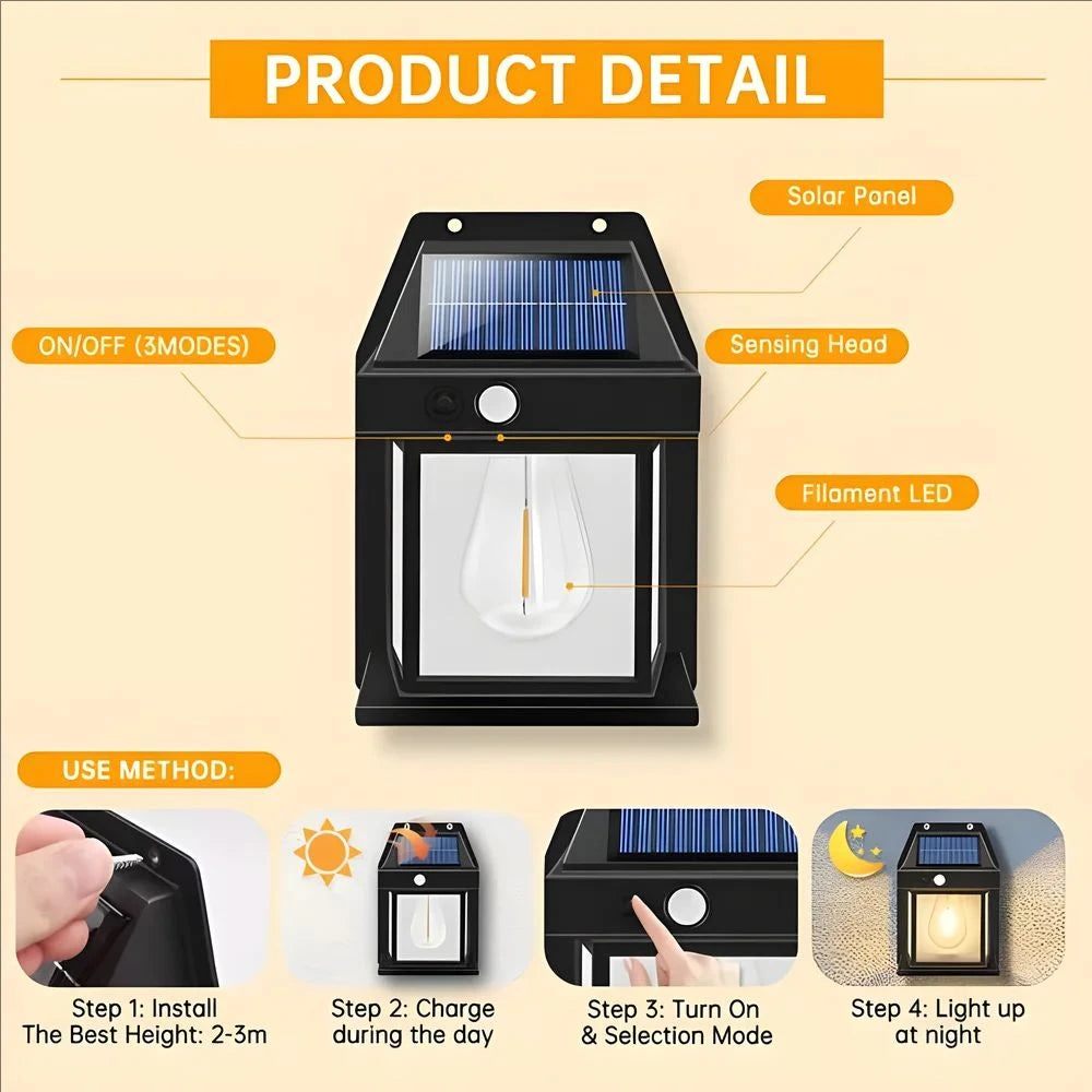 Solar Lights Outdoor Exterior Wall Lamps Retro Body Induction Atmosphere Christmas Fairy Lights Solar Charging Desk Lamps Gifts