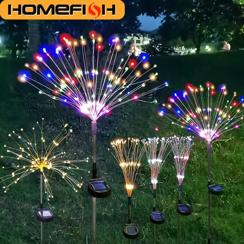 HOMEFISH NEW 200LEDs Solar Fireworks Lights Outdoor Waterproof Garden Lights 8 Lighting Modes with Remote Control Decoration