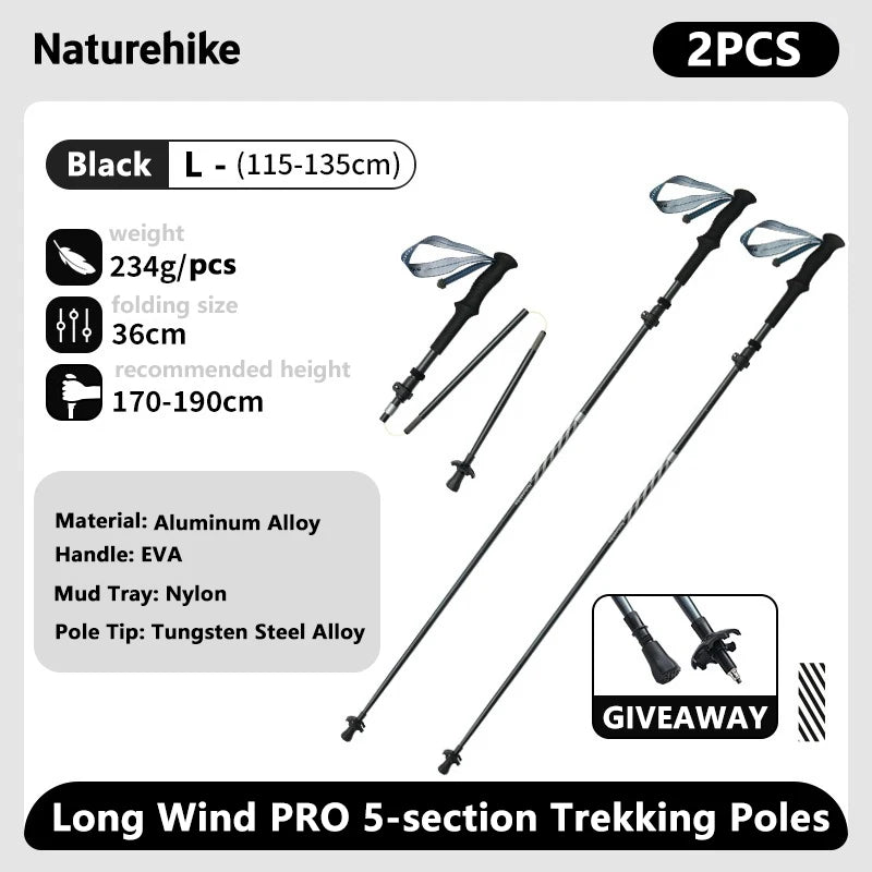 Naturehike Climbing Sticks Ultralight Outdoor Folding Trekking Poles Hiking Pole Collapsible Quick Lock Stick Carbon Fiber Poles
