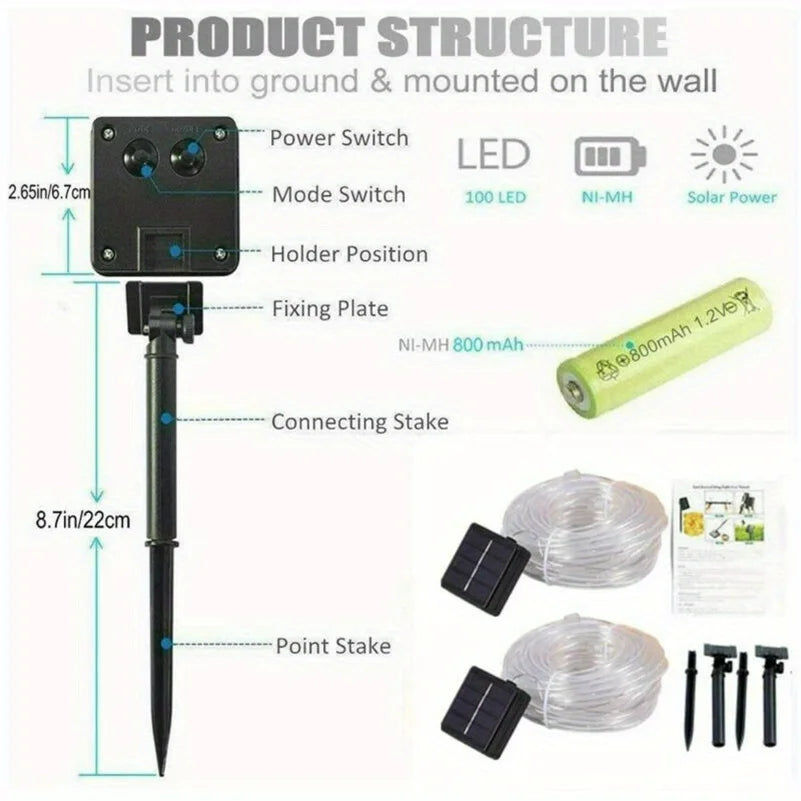 LED Solar String Lights Garden Waterproof Tube Rope Lamp Christmas Garland Fairy Lights For Outdoor Holiday Home Decoration