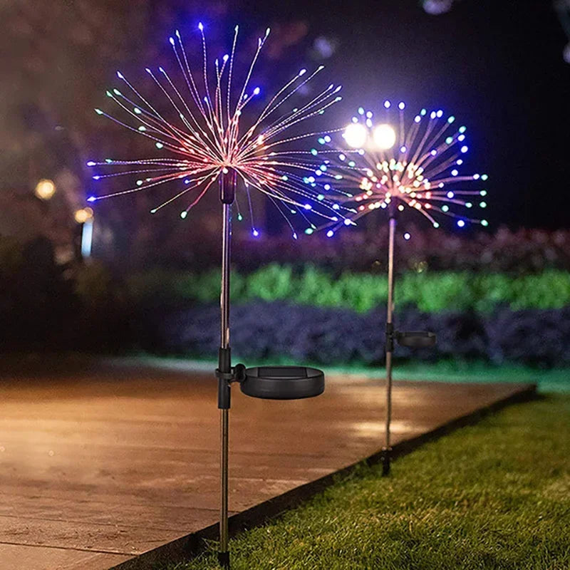 HOMEFISH NEW 200LEDs Solar Fireworks Lights Outdoor Waterproof Garden Lights 8 Lighting Modes with Remote Control Decoration