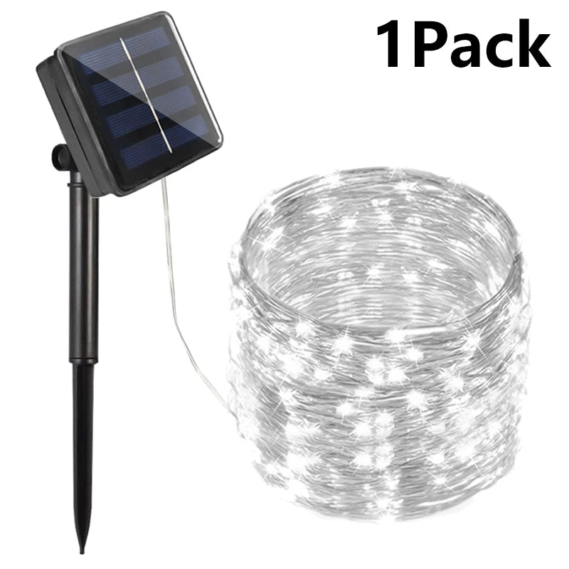 Solar Powered Fairy Lights 7M 12M 22M 32M Outdoor Waterproof LED String Lights 8 Modes for Garden Patio Tree Decor