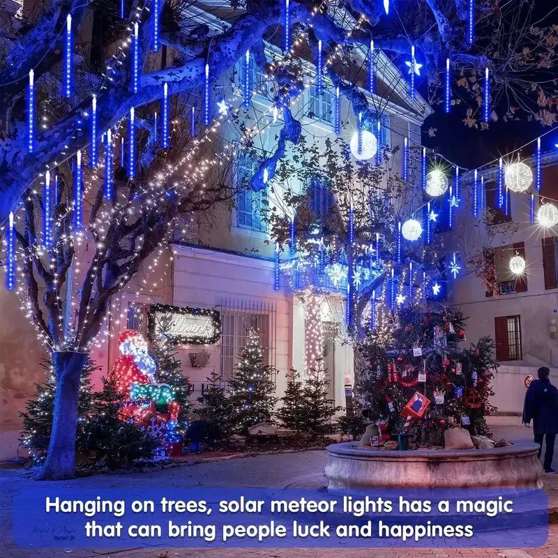 LED Solar Meteor Shower Lights 50cm 8 Tubes Waterfall Tree Lights Outdoor Garden Decorations Easy to Install