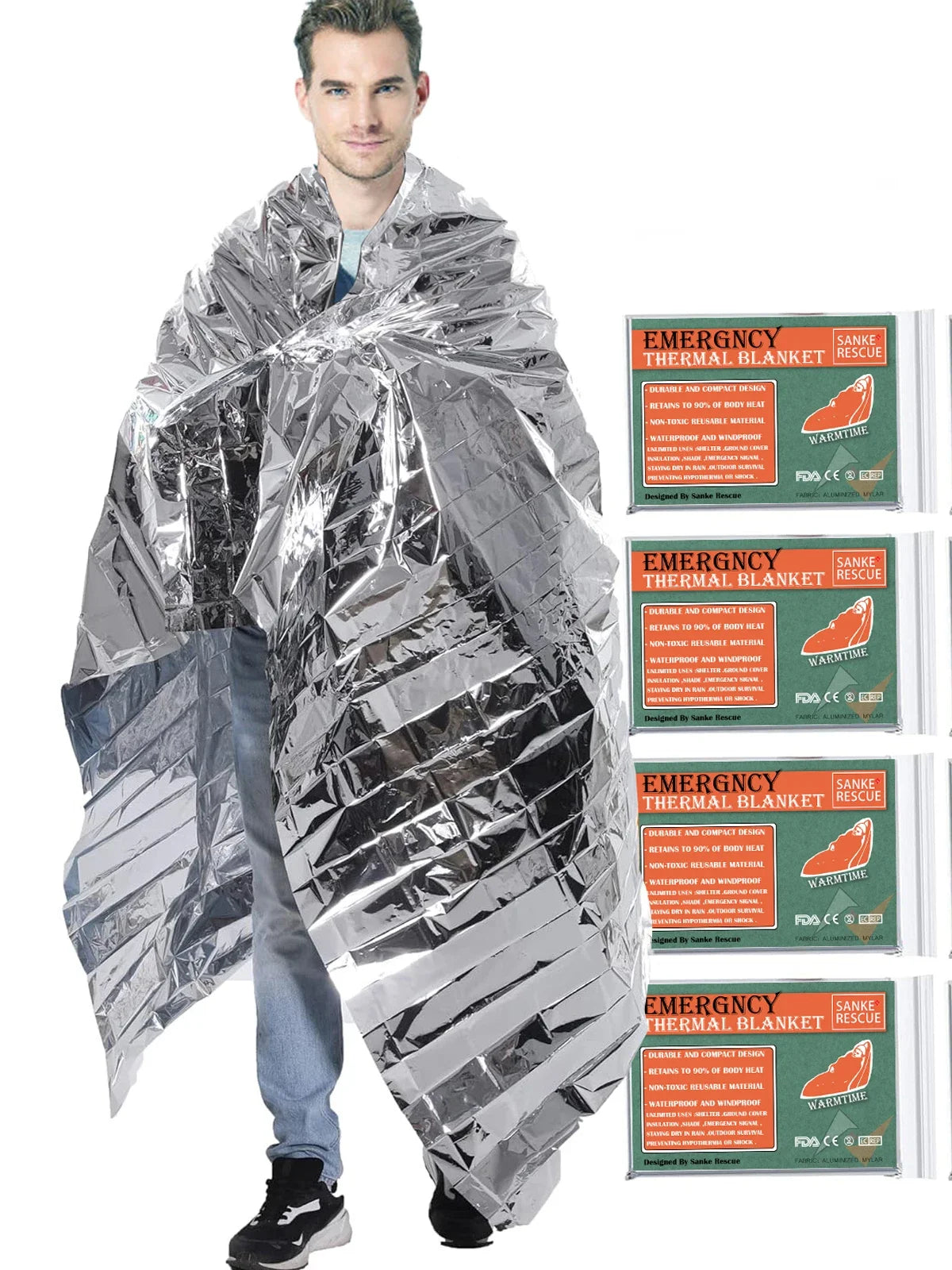 Emergent Blanket Mylar Thermal Outdoor Survive First Aid Kit Rescue Space Foil Camp Hike Mountaineer Bug Out Heat Retain