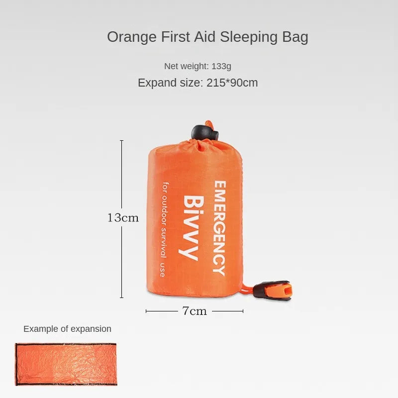 Portable Waterproof Emergency Survival Sleeping Bag Outdoor Edc Camping Gear Thermal Sack First Aid Rescue Kit Mylar Blanket