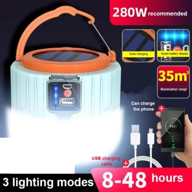Outdoor Solar LED Camping Lights USB Rechargeable Portable Lanterns Emergency Lights For Fishing Camping Lighting