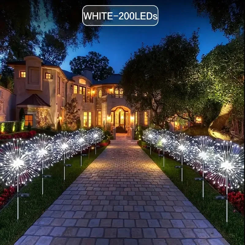 HOMEFISH NEW 200LEDs Solar Fireworks Lights Outdoor Waterproof Garden Lights 8 Lighting Modes with Remote Control Decoration