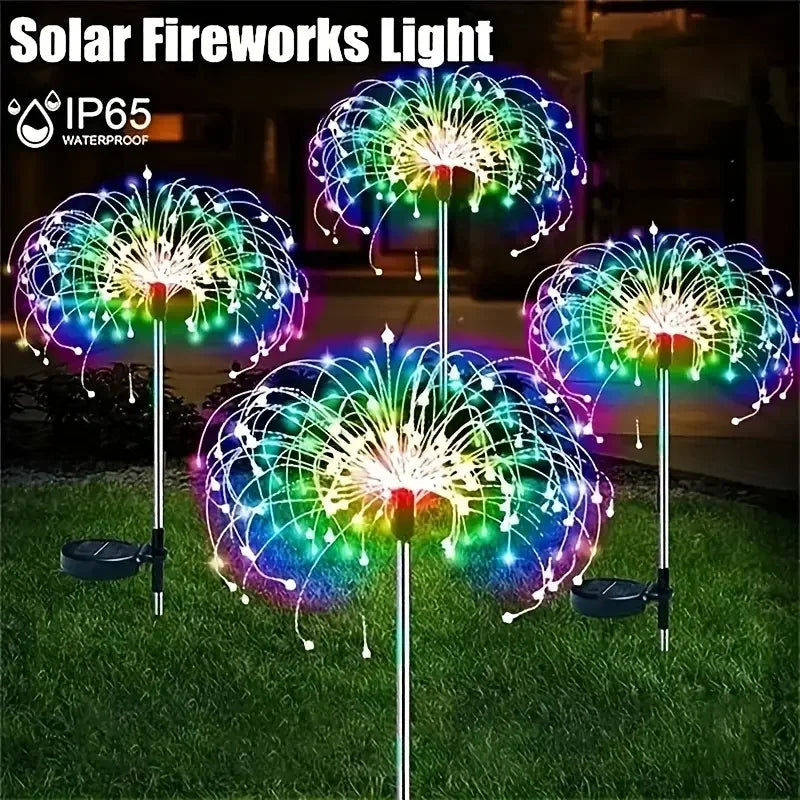 HOMEFISH NEW 200LEDs Solar Fireworks Lights Outdoor Waterproof Garden Lights 8 Lighting Modes with Remote Control Decoration