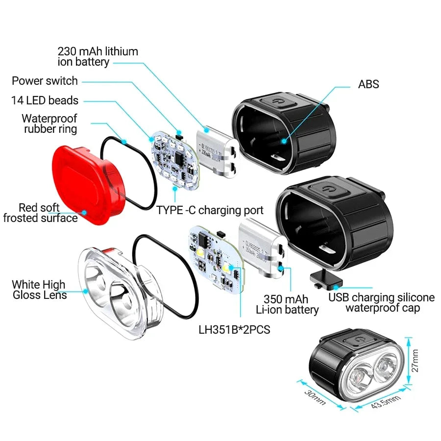 Heinast Bike Lighting Front and Rear Lights Bicycle Lamp Led Cycling Light Bike Flashlight for Bicycle Front Taillight Lantern