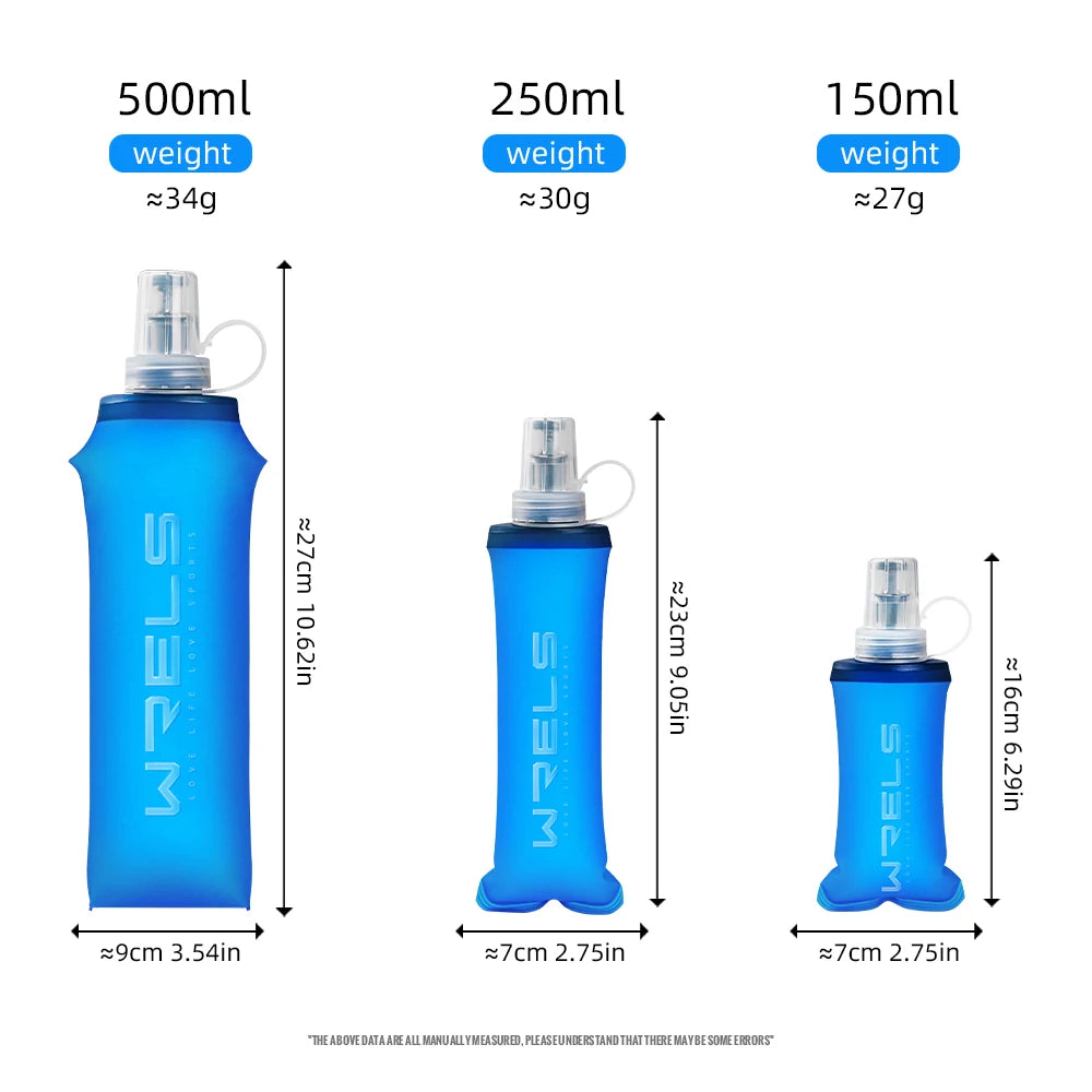 WRELS Folding Collapsible Water Bottle Running Water Bottle Soft Flask TPU BPA-Free Camping Hiking Travel Folding Water Bottle