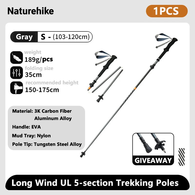 Naturehike Climbing Sticks Ultralight Outdoor Folding Trekking Poles Hiking Pole Collapsible Quick Lock Stick Carbon Fiber Poles