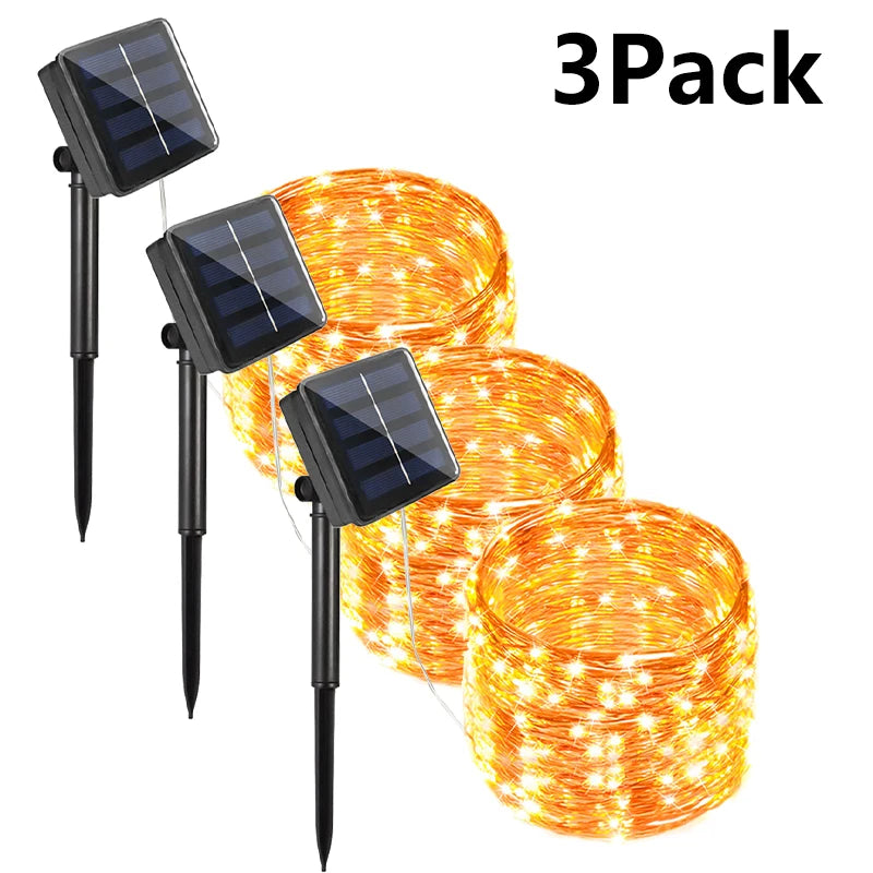 Solar Powered Fairy Lights 7M 12M 22M 32M Outdoor Waterproof LED String Lights 8 Modes for Garden Patio Tree Decor