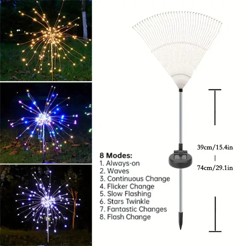HOMEFISH NEW 200LEDs Solar Fireworks Lights Outdoor Waterproof Garden Lights 8 Lighting Modes with Remote Control Decoration
