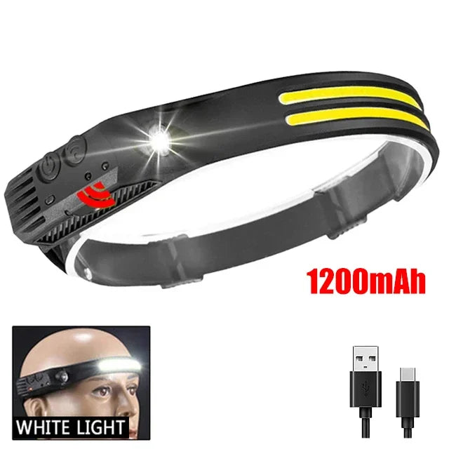 6 Modes LED Induction Headlamp COB Sensor Head Lamp Rechargeable Built-in Battery Flashlight Outdoor Work Lighting Headlights