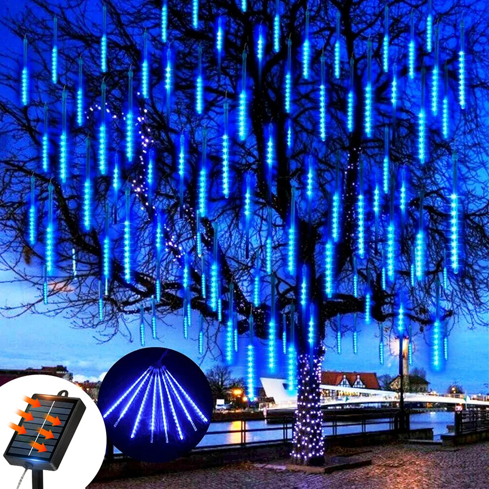 LED Solar Meteor Shower Lights 50cm 8 Tubes Waterfall Tree Lights Outdoor Garden Decorations Easy to Install