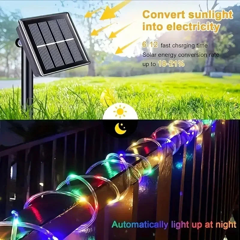 LED Solar String Lights Garden Waterproof Tube Rope Lamp Christmas Garland Fairy Lights For Outdoor Holiday Home Decoration