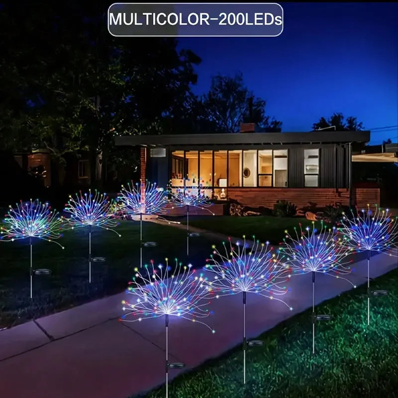 HOMEFISH NEW 200LEDs Solar Fireworks Lights Outdoor Waterproof Garden Lights 8 Lighting Modes with Remote Control Decoration