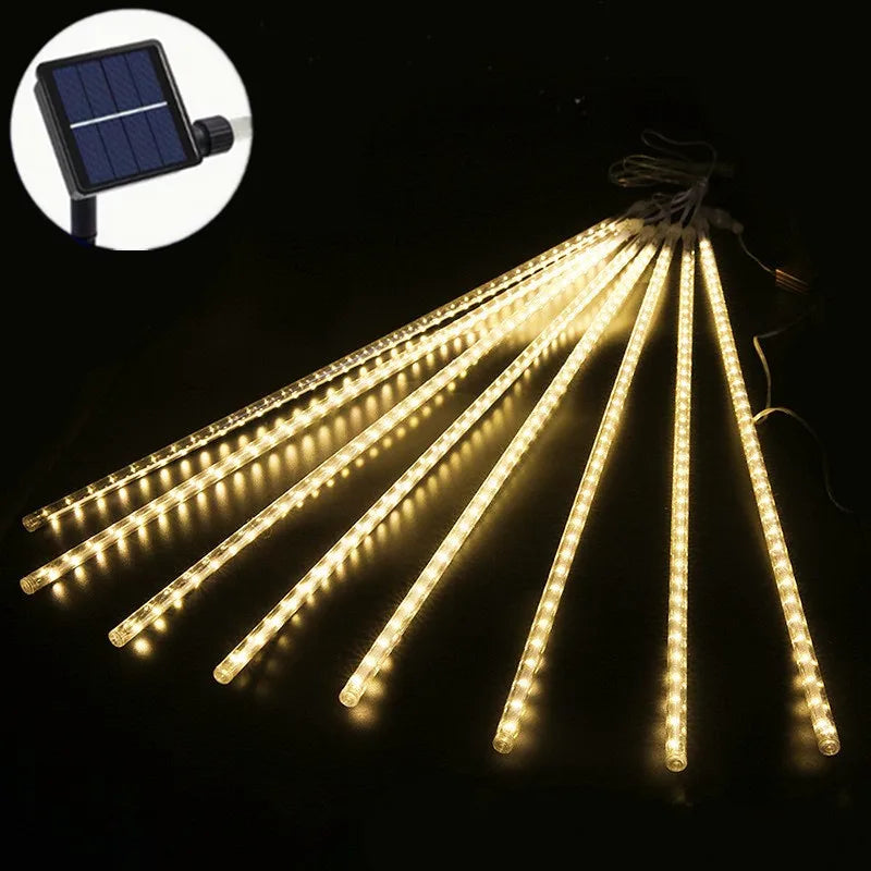 LED Solar Meteor Shower Lights 50cm 8 Tubes Waterfall Tree Lights Outdoor Garden Decorations Easy to Install