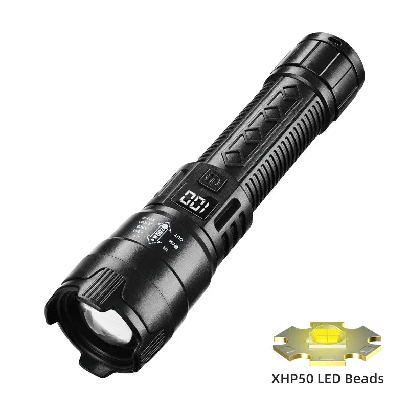 9900LM Powerful LED Flashlight Battery Display USB Rechargeable Light Telescopic Zoom Torch Lamp Outdoor Camping Fishing Lantern