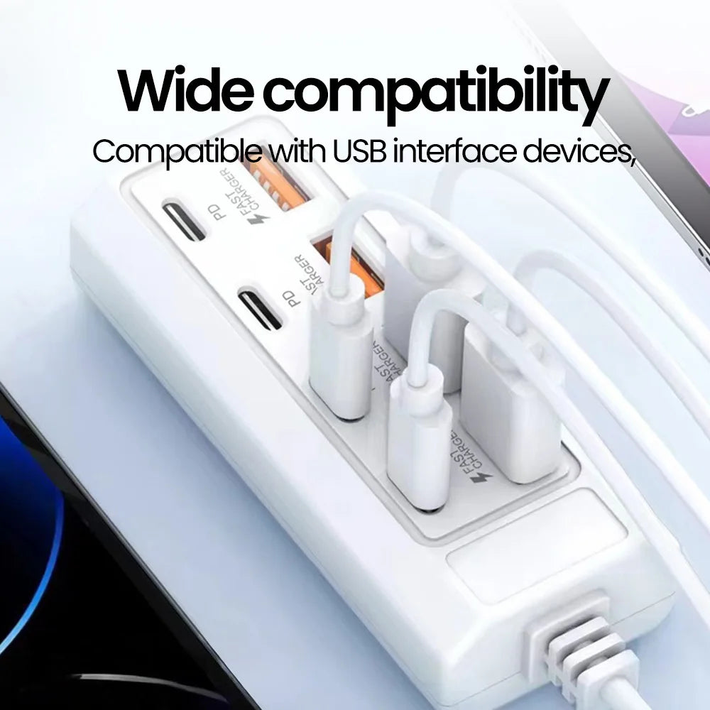 8 in 1 USB Charging Station 25W PD Type C Power Strip Multi Port Desktop HUB Phone Adapter For iPhone 16 Samsung Xiaomi Huawei