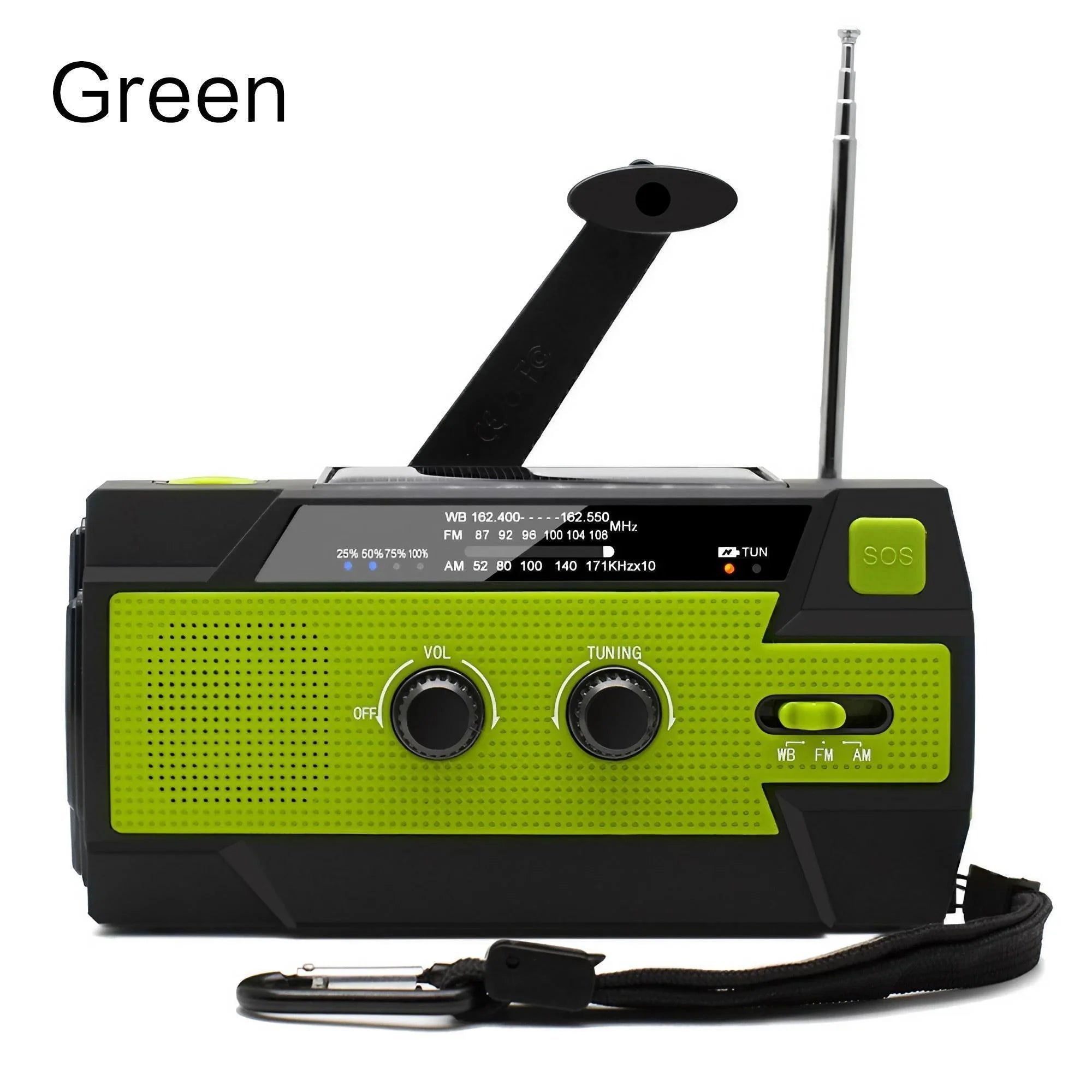 Weather Radio Emergency Multifunctional Radio FM AM WB Hand Crank Solar USB Charging 2000mAh Power Bank LED Flashlight Torch