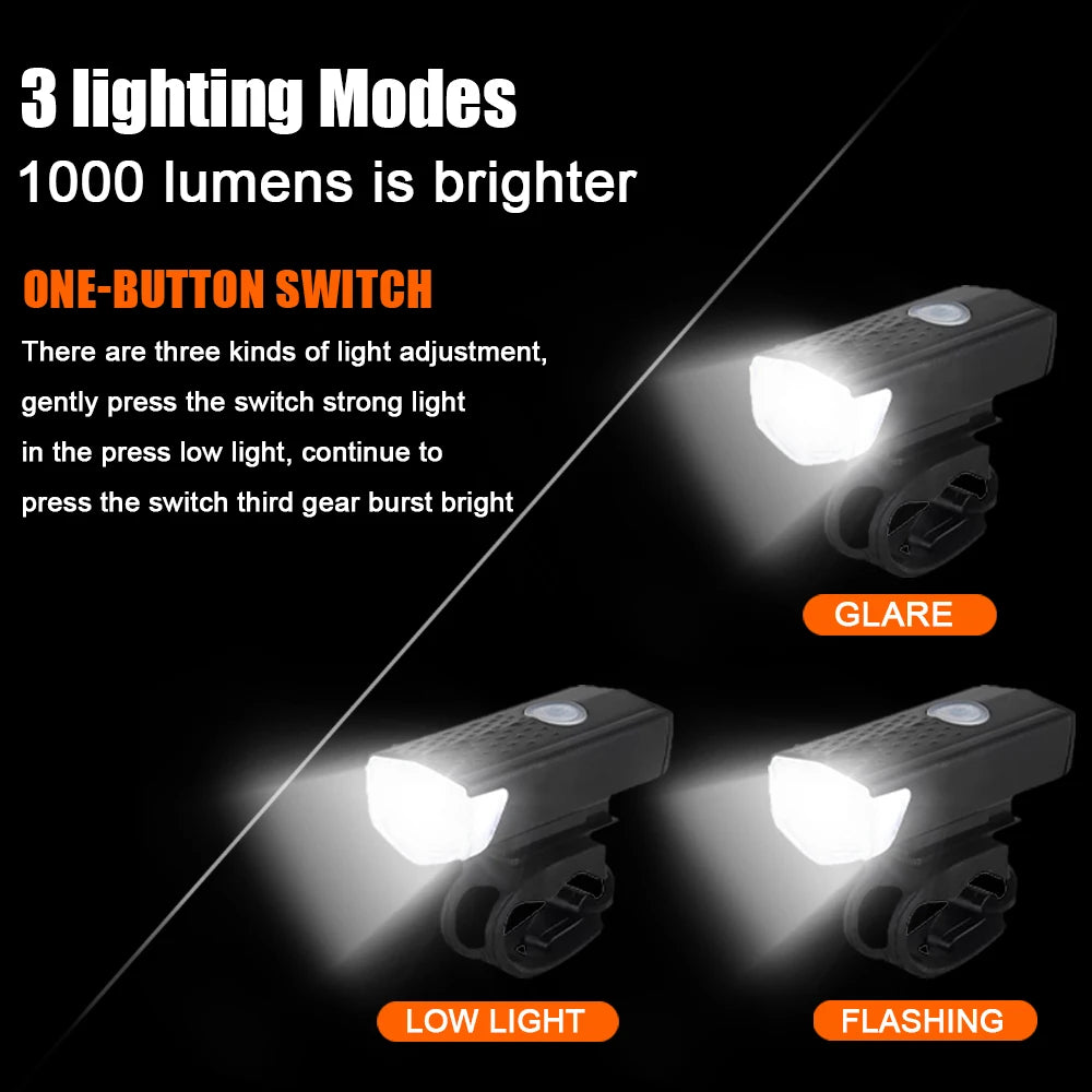 Bicycle Front Rear Light Set LED Rechargeable MTB Bike Head Light Cycling Red Warning Tail Light Accessories for Night Riding