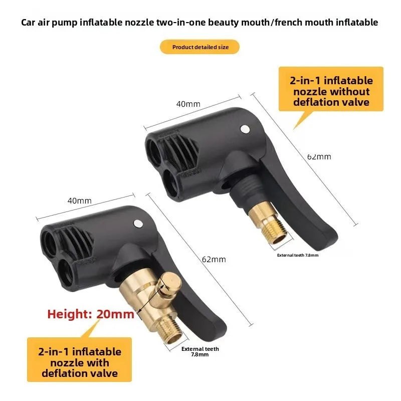 2-In-1 Bicycle Pump Nozzle Hose Adapter Inflatable Pump Motorbike Air Chuck Inflator Valve Connector Adapter Auto Accessories