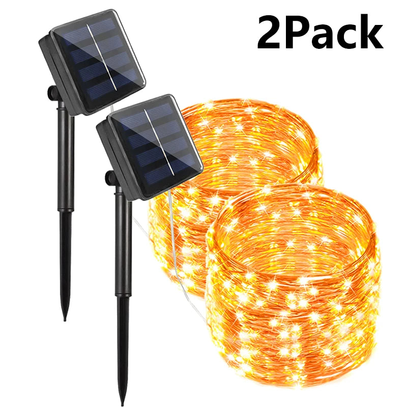 Solar Powered Fairy Lights 7M 12M 22M 32M Outdoor Waterproof LED String Lights 8 Modes for Garden Patio Tree Decor