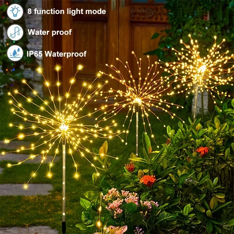 HOMEFISH NEW 200LEDs Solar Fireworks Lights Outdoor Waterproof Garden Lights 8 Lighting Modes with Remote Control Decoration