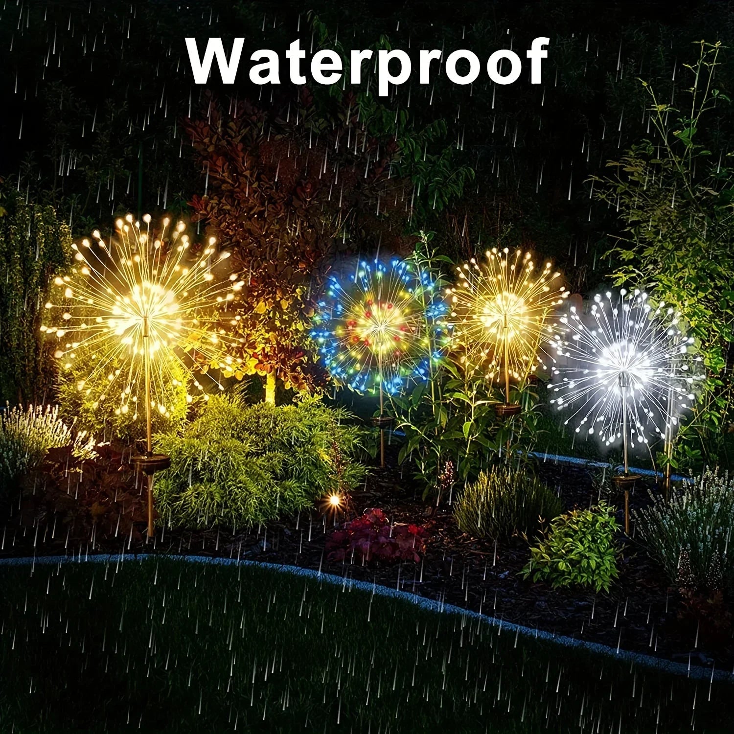 HOMEFISH NEW 200LEDs Solar Fireworks Lights Outdoor Waterproof Garden Lights 8 Lighting Modes with Remote Control Decoration