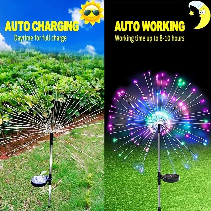 HOMEFISH NEW 200LEDs Solar Fireworks Lights Outdoor Waterproof Garden Lights 8 Lighting Modes with Remote Control Decoration