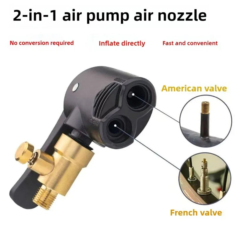 2-In-1 Bicycle Pump Nozzle Hose Adapter Inflatable Pump Motorbike Air Chuck Inflator Valve Connector Adapter Auto Accessories