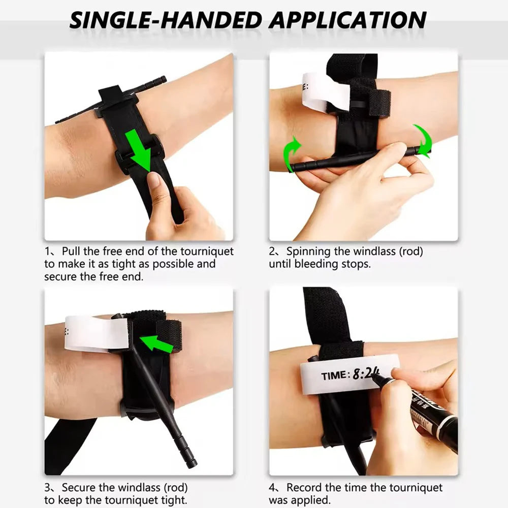 Emergency Tourniquet Tactical - Single Handed Medical First Aid Strap for Outdoor, Hiking, Camping, Travel, Survival Kit
