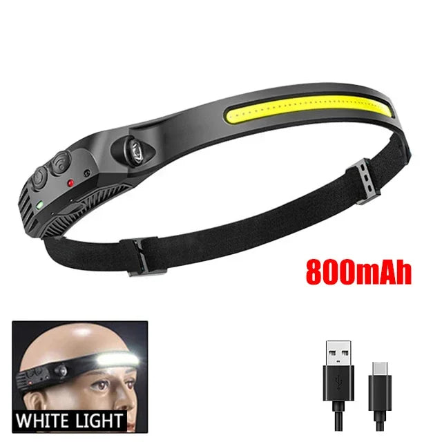 6 Modes LED Induction Headlamp COB Sensor Head Lamp Rechargeable Built-in Battery Flashlight Outdoor Work Lighting Headlights