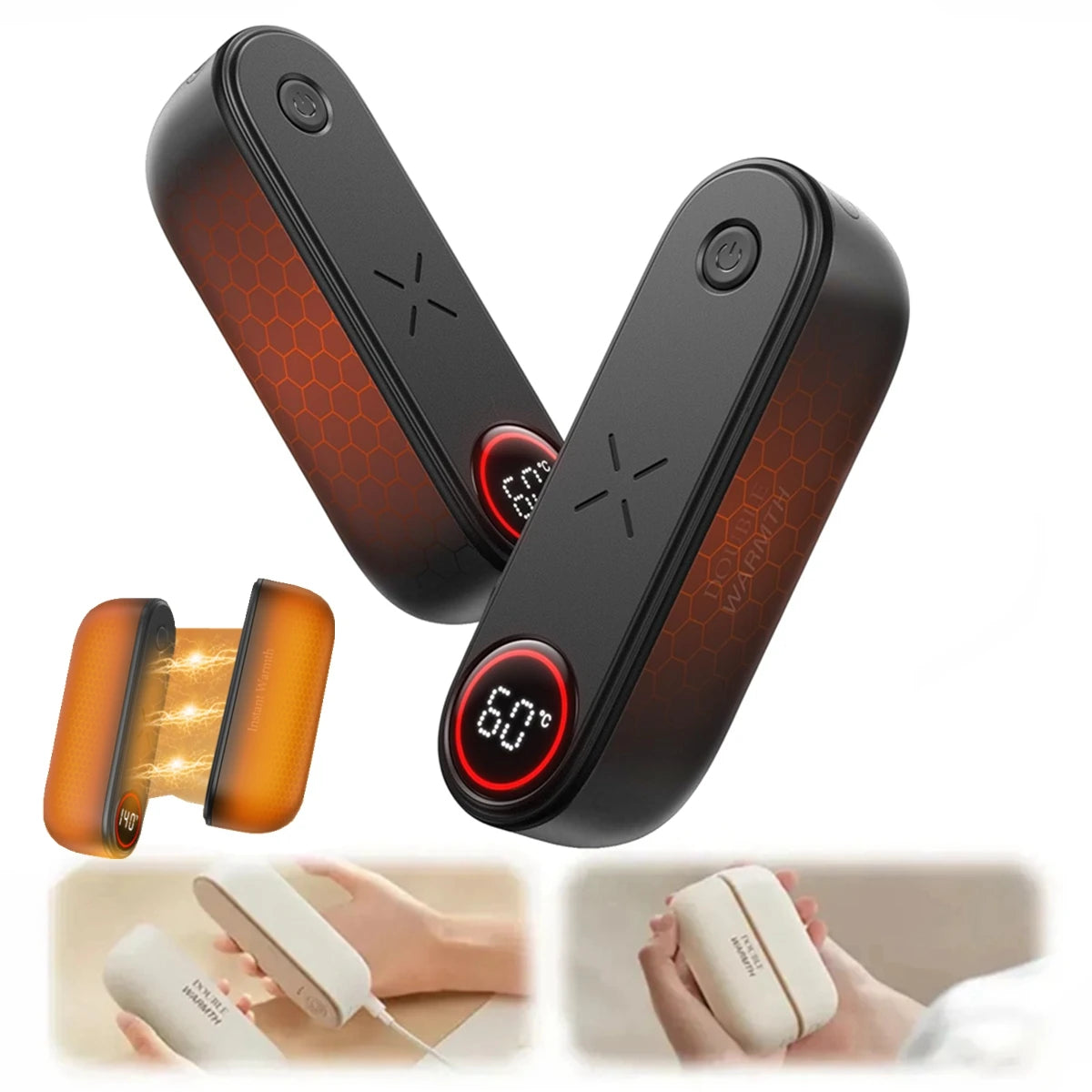 Hand Warmers Rechargeable 2 Pack 6000mAh Magnetic Electric Hand Warmer with LED Display Portable Camping Tech Gifts Outdoors