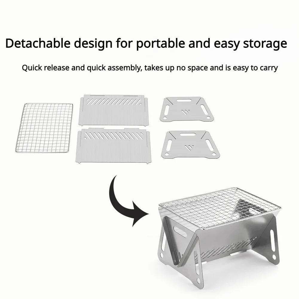 Portable Foldable Barbecue Grill Heating Stove Multi functional Camping Grid Firewood Stove Stainless Steel Grill