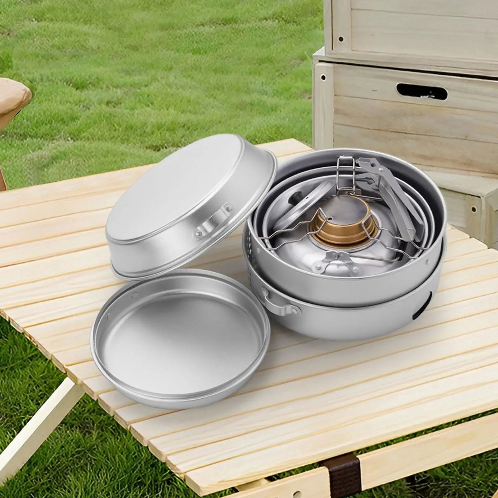 Camping Cookware Set Lightweight Portable Gear Compact Cooking Gear Pot and Pan Frying Pan for Camp Picnic