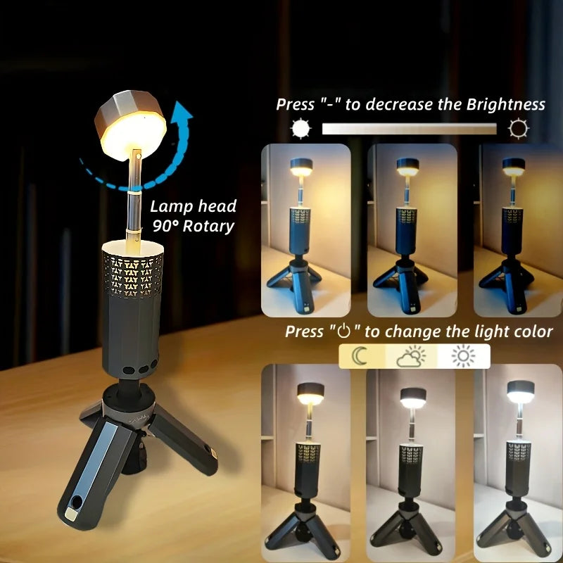 Telescopic Camping Lights, Portable Lantern with Storage Bag, 13200mAh Rechargeable Outdoor Emergency Light With Flashlight