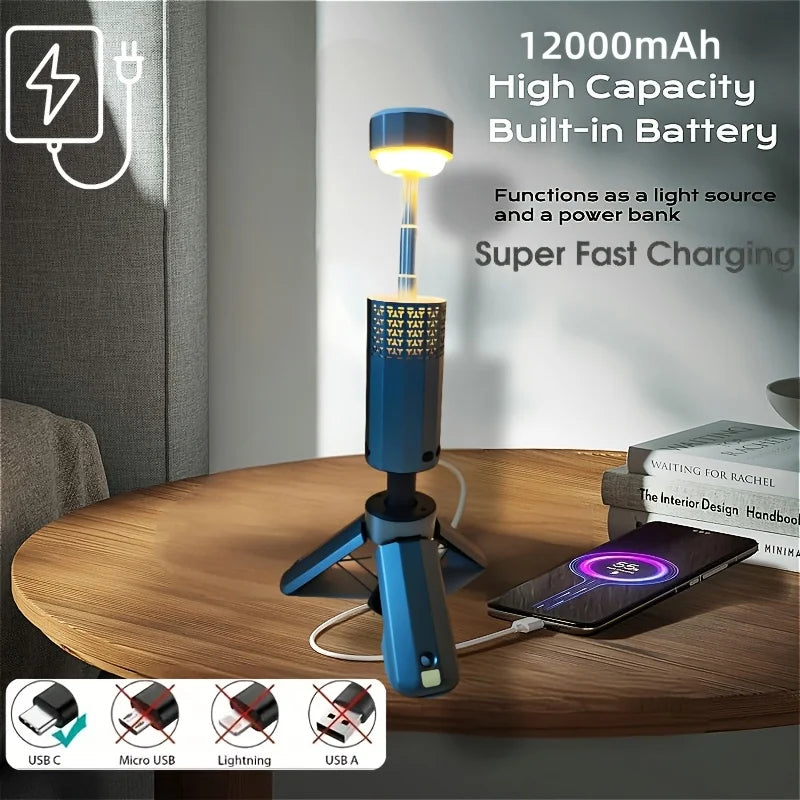 Telescopic Camping Lights, Portable Lantern with Storage Bag, 13200mAh Rechargeable Outdoor Emergency Light With Flashlight