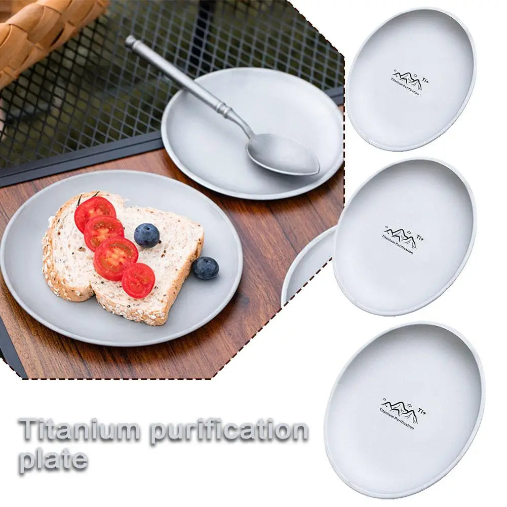 Titanium Camping Plate Multi-Purpose Creative Camping Plate For Barbecue Home Titanium Dinnerware Round Frosted Picnic Gear