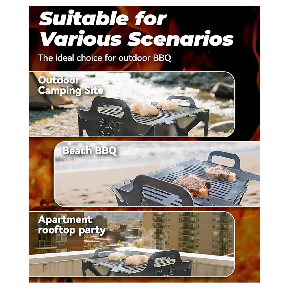 Collapsible BBQ Grills Outdoor Small Folding Metal Grills Upgraded Thickened Quick Assembly Slot Grills For Camping Picnics