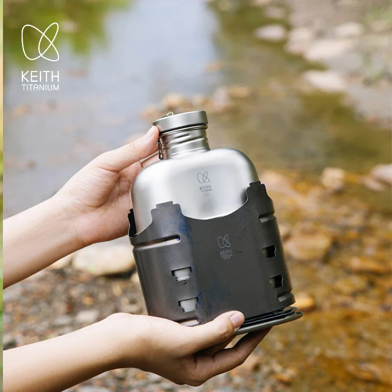 Keith All-in-One Titanium Camping Cook Set with Wood Stove and Carry Storage Ultralight  Professional  Camping