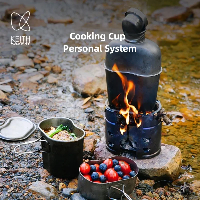 Keith All-in-One Titanium Camping Cook Set with Wood Stove and Carry Storage Ultralight  Professional  Camping